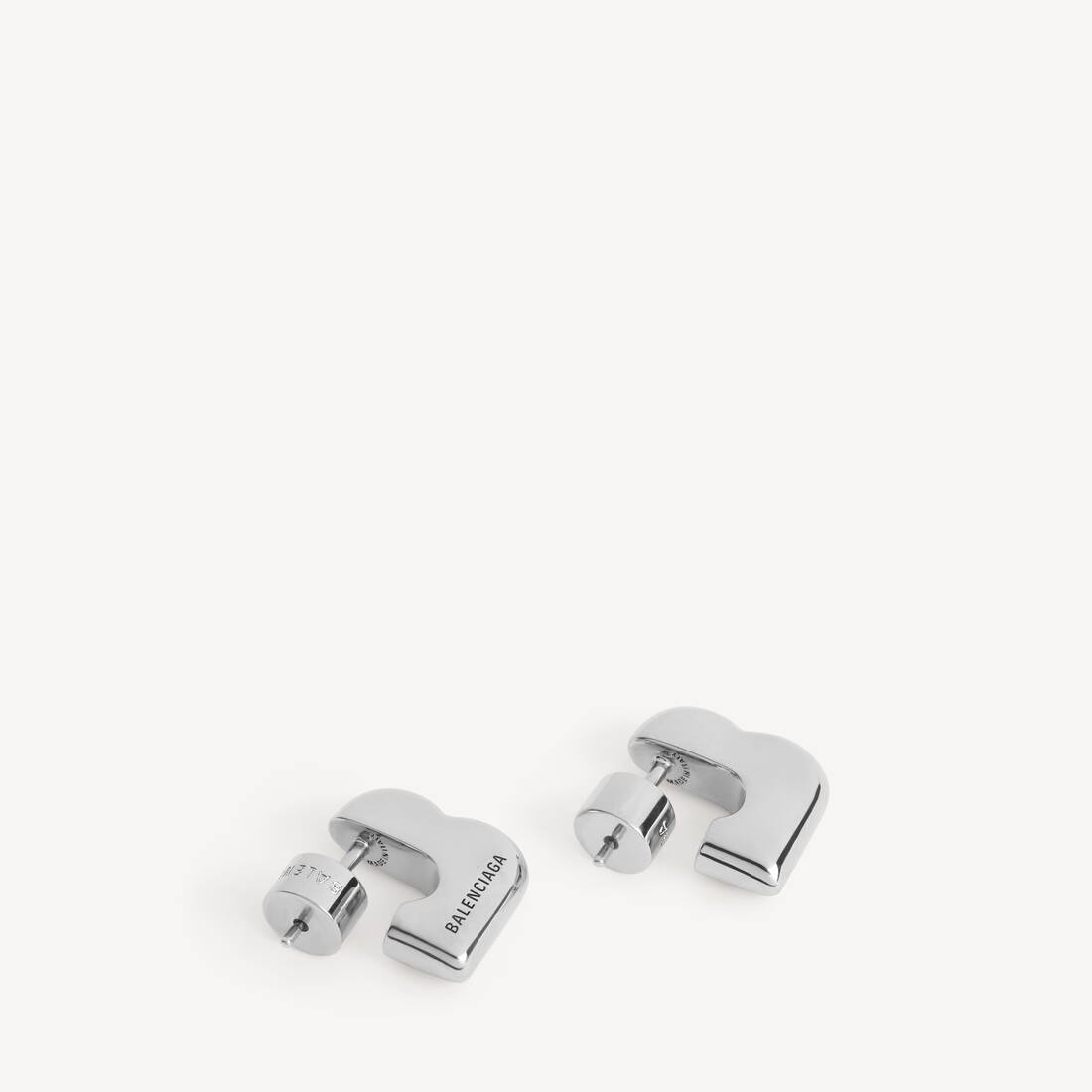 B Block Earrings in Shiny Silver | Balenciaga Australia EN - Image 2