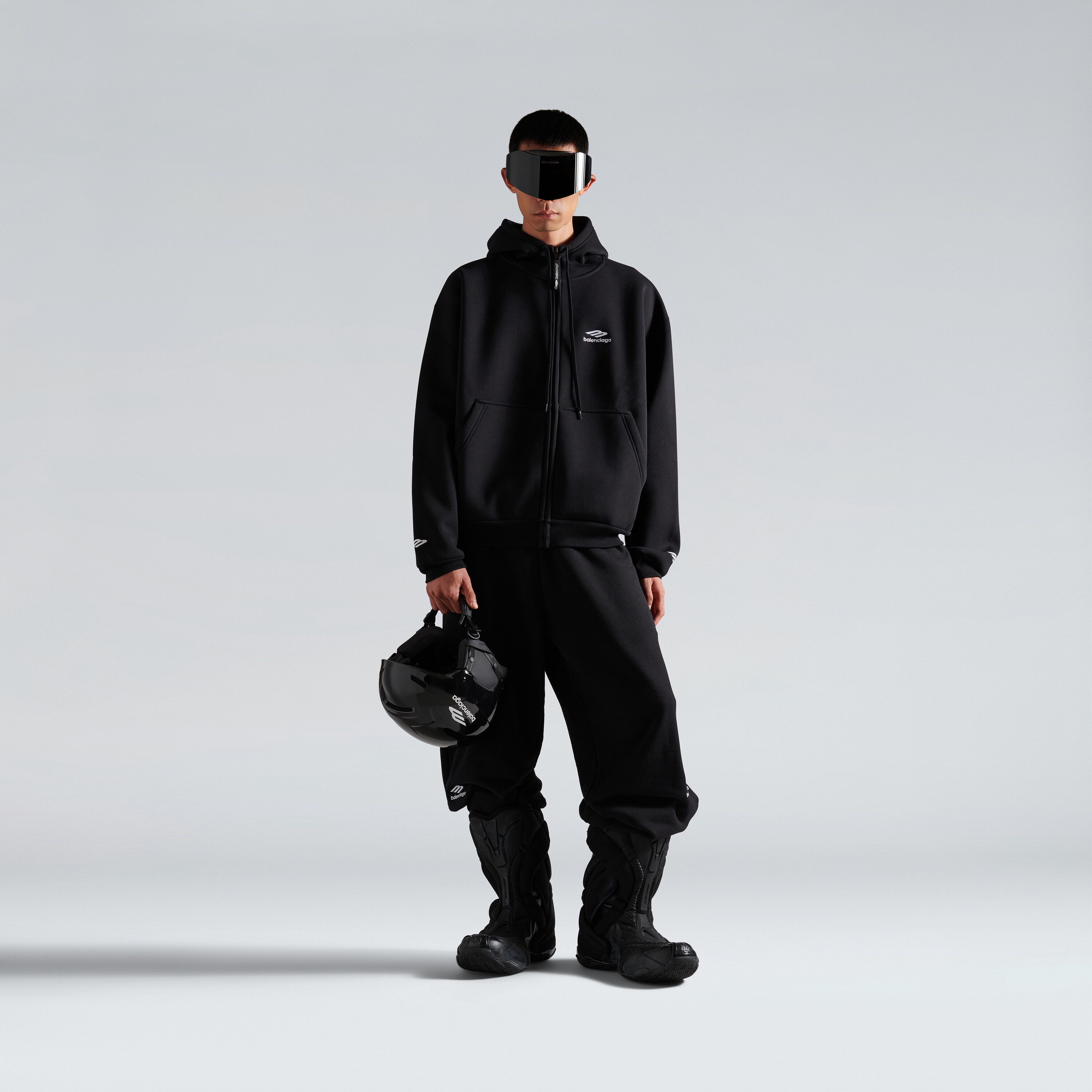 3b Sports Icon Zip-up Hoodie in Washed Black/white | Balenciaga US