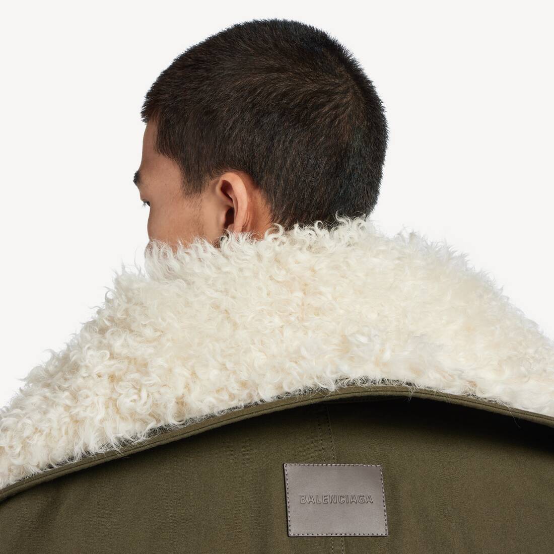 Men's High Collar Fishtail Parka With Shearling Detachable Lining in Khaki | Balenciaga United States EN - Image 6