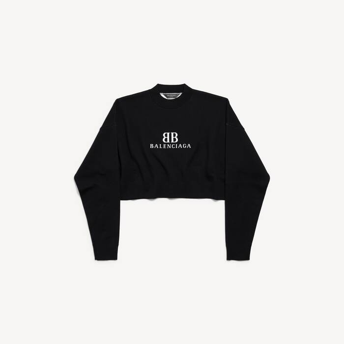 Women's Cropped Crewneck in Black/white - Women | Balenciaga Canada EN - Image 2