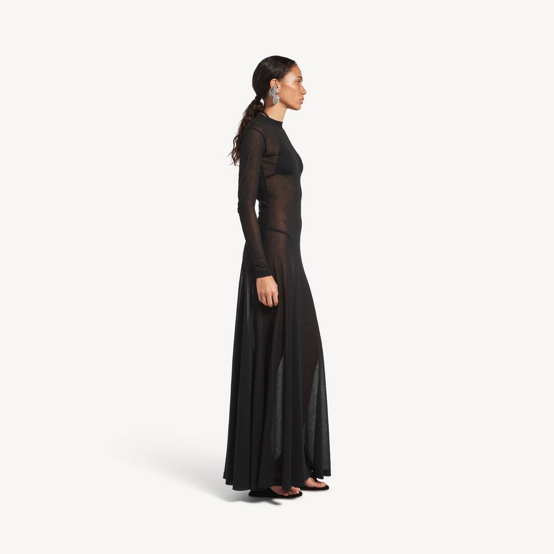 Women's Long Sleeve Maxi Dress in Black | Balenciaga Australia EN - Image 3