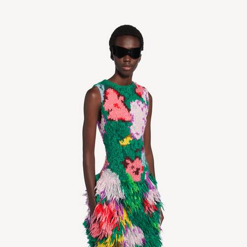 dress in silk intarsia hand knit