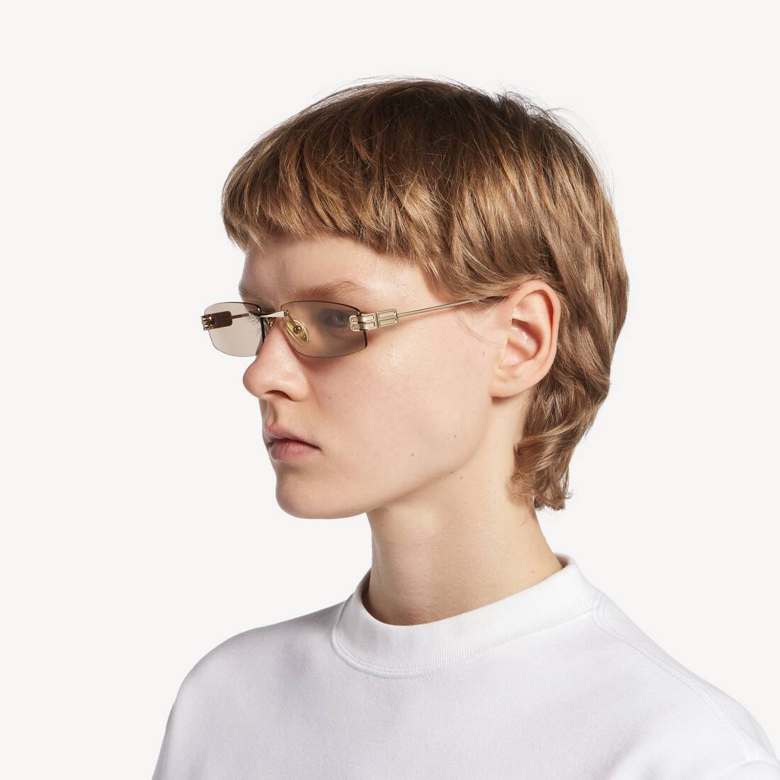 Femme's Lunettes De Soleil Rectangles S Gossip in Or Clair/marron | Balenciaga Canada FR - Image 7