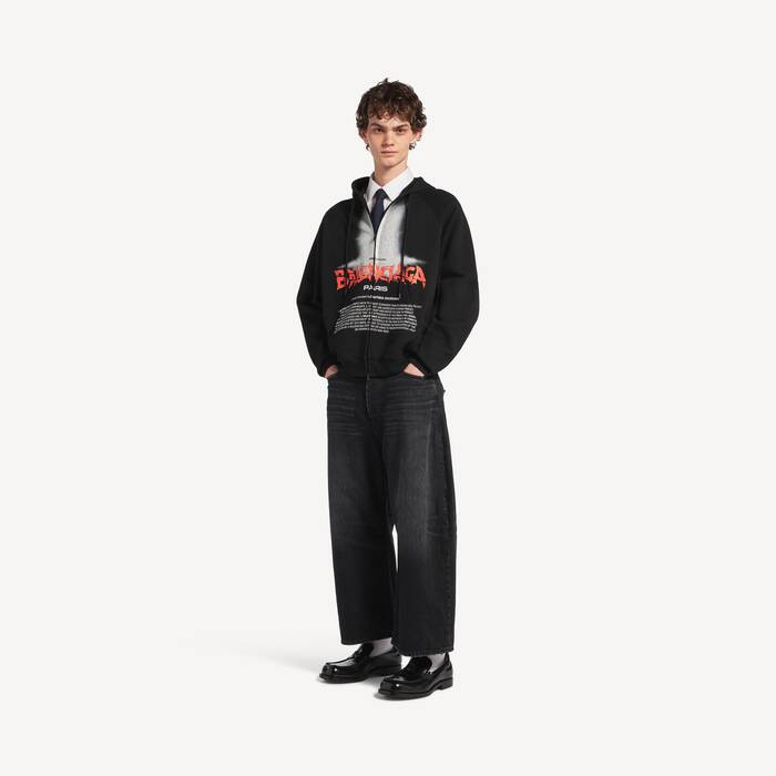 Men's The Door Oversized Zip-up Hoodie in Black - Men | Balenciaga United Kingdom EN - Image 3