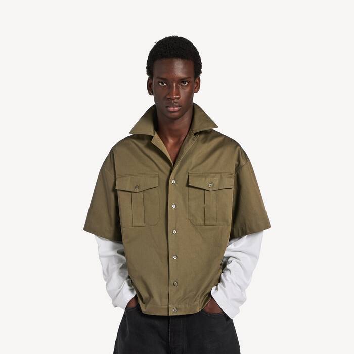 Men's Short Sleeves Hybrid Bowling Shirt in Khaki - Men | Balenciaga United States EN - Image 1