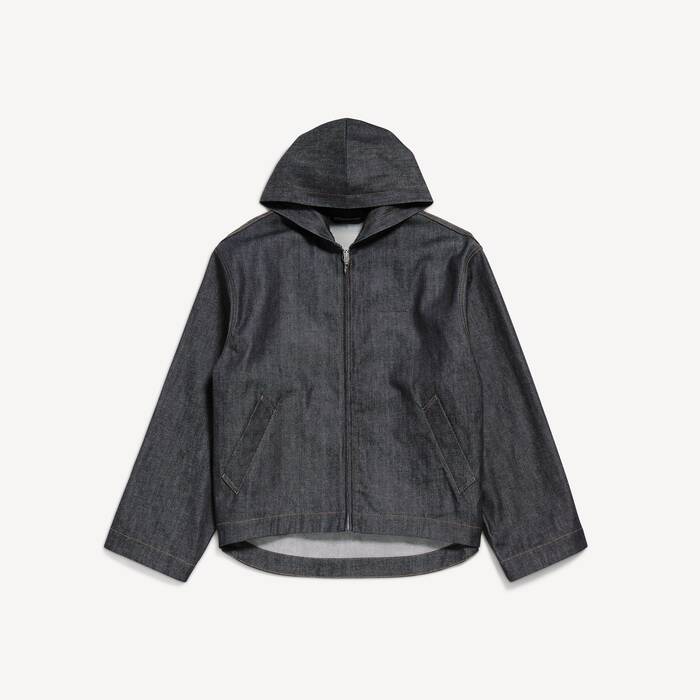 Men's Denim Hooded Jacket in Raw Indigo - Men | Balenciaga Netherlands EN - Image 2
