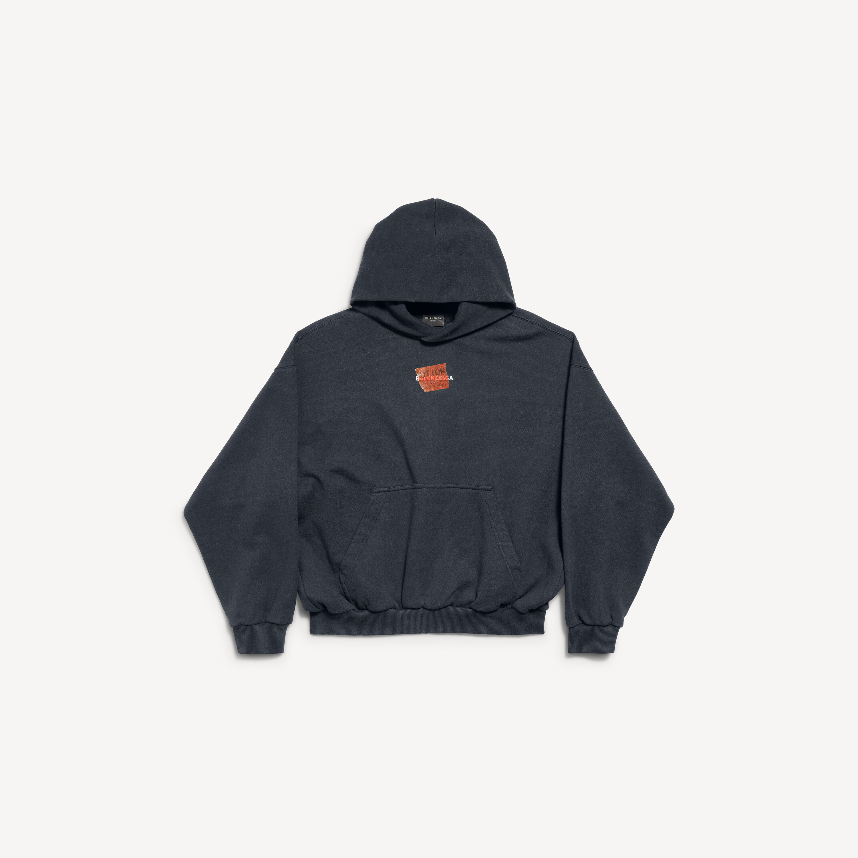 Men's Taped Balenciaga Back Medium Fit Hoodie in Faded Black