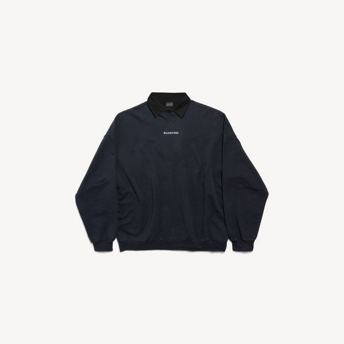 Pull &Agrave; Col Chemise Rond Balenciaga Back pour Homme en Noir D&eacute;lav&eacute; - Homme | Balenciaga Luxembourg FR - Image 2