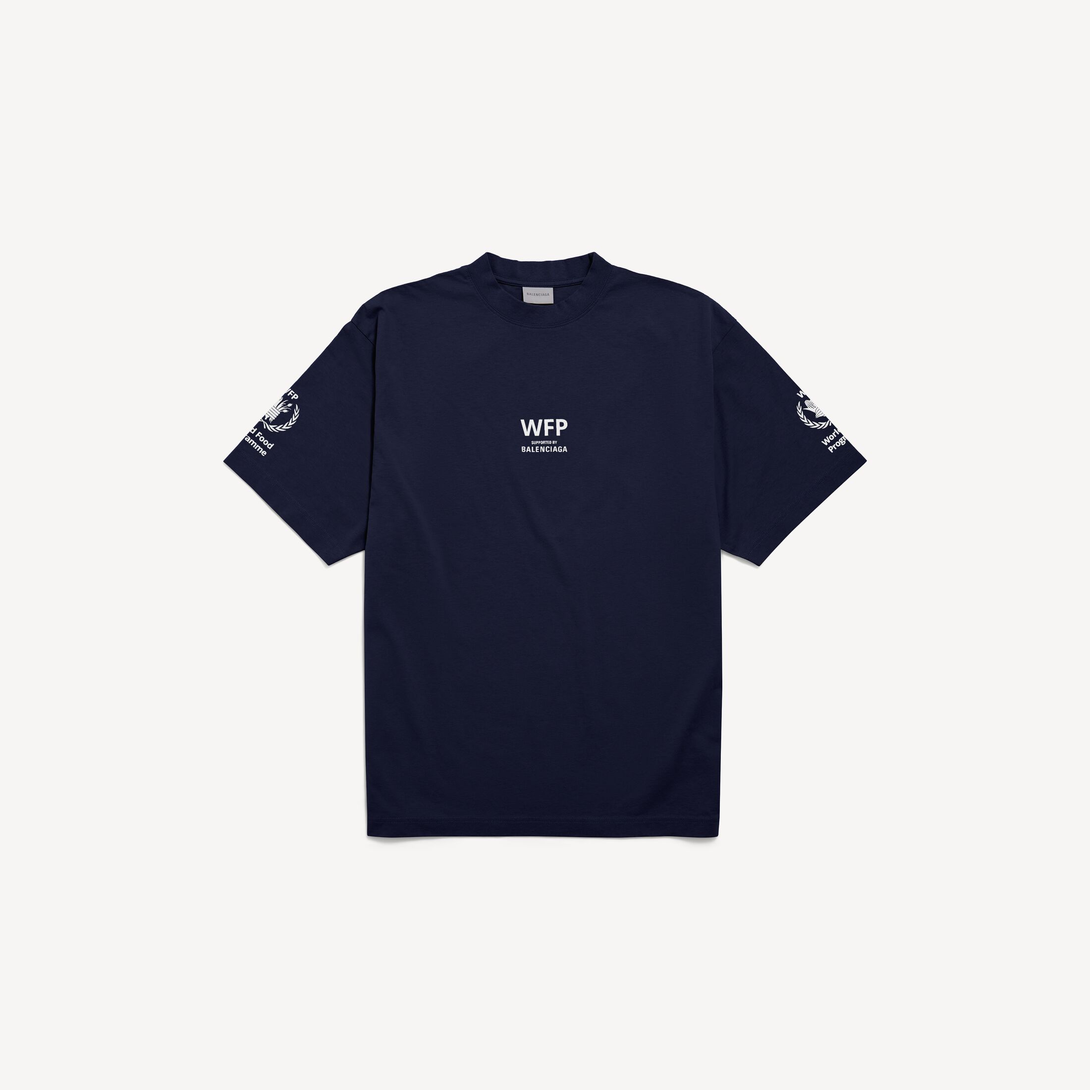 발렌시아가 남성 WFP 미디엄 핏 티셔츠 (네이비) 764235TTVW98065