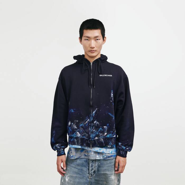 ネイビー の メンズ Paint Splatter オーバーサイズ ジップアップフーディ - メンズ | Balenciaga 日本 JA - Image 1
