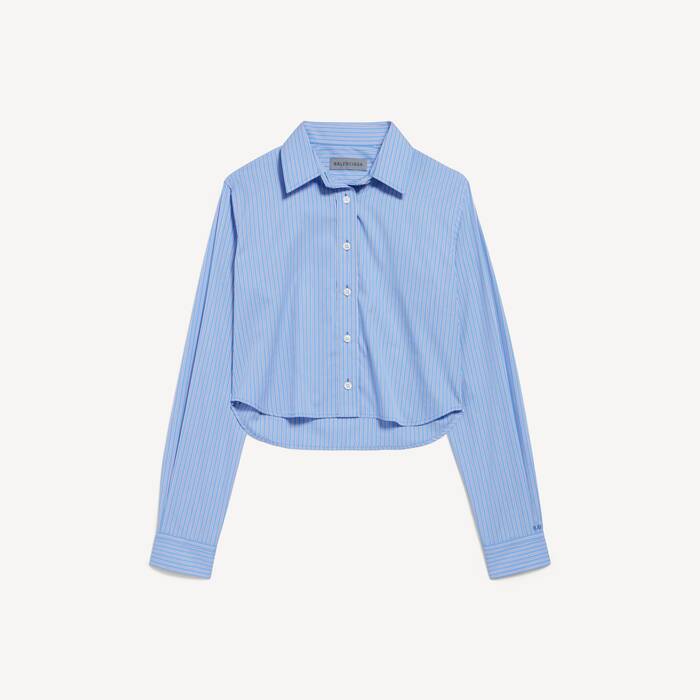 Women's Striped Cropped Shirt in Blue/navy - Women | Balenciaga Australia EN - Image 1