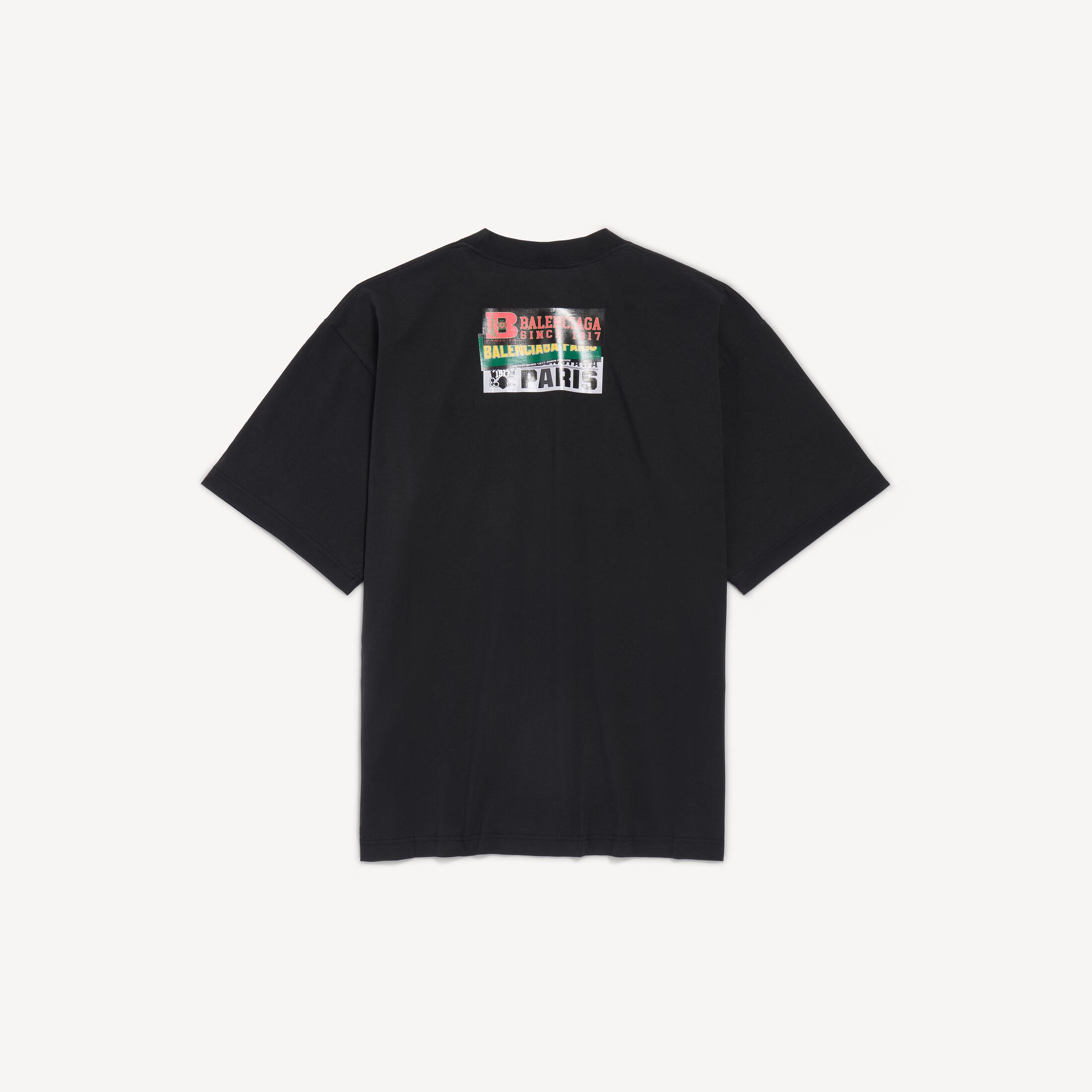 발렌시아가 남성 범퍼 스티커 미디엄 핏 티셔츠 (블랙) 764235TUVS31000