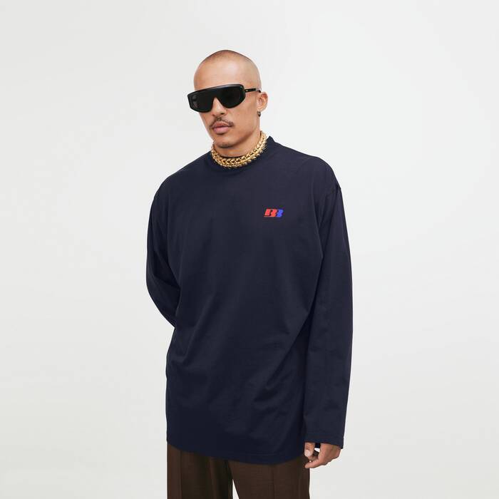 Men's 80s Sport Long Sleeves Oversized T-shirt in Navy - Men | Balenciaga Czech Republic EN - Image 1