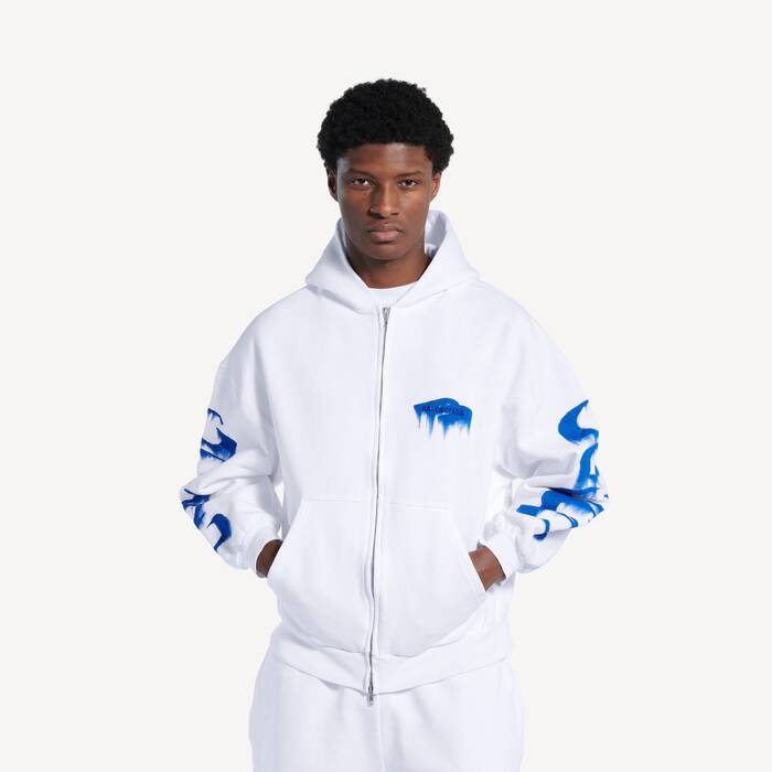 Men's Wet Brush Regular Fit Zip-up Hoodie  in White - Men | Balenciaga United States EN - Image 1
