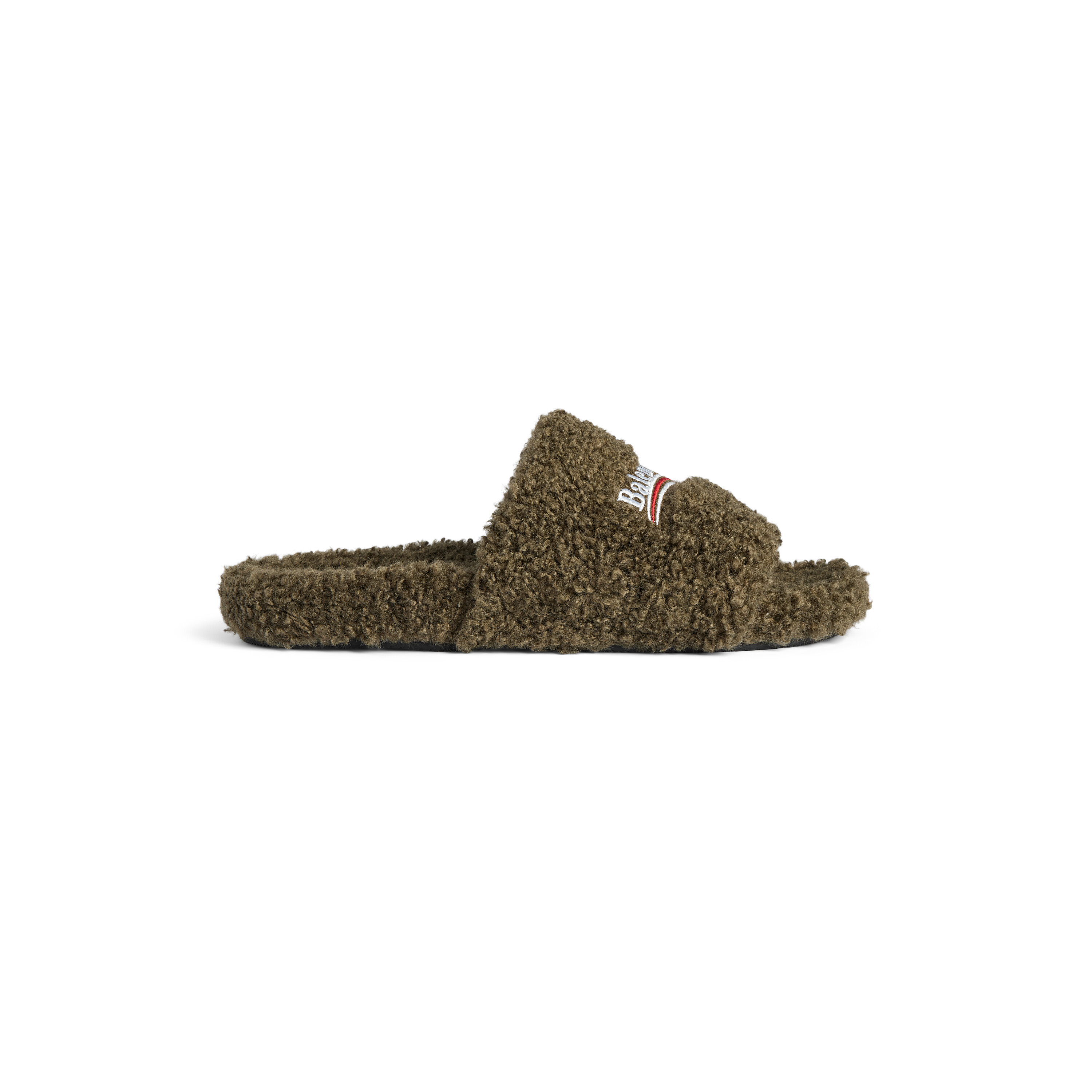 Men's Furry Slide Sandal in Army Green/white/red | Balenciaga US