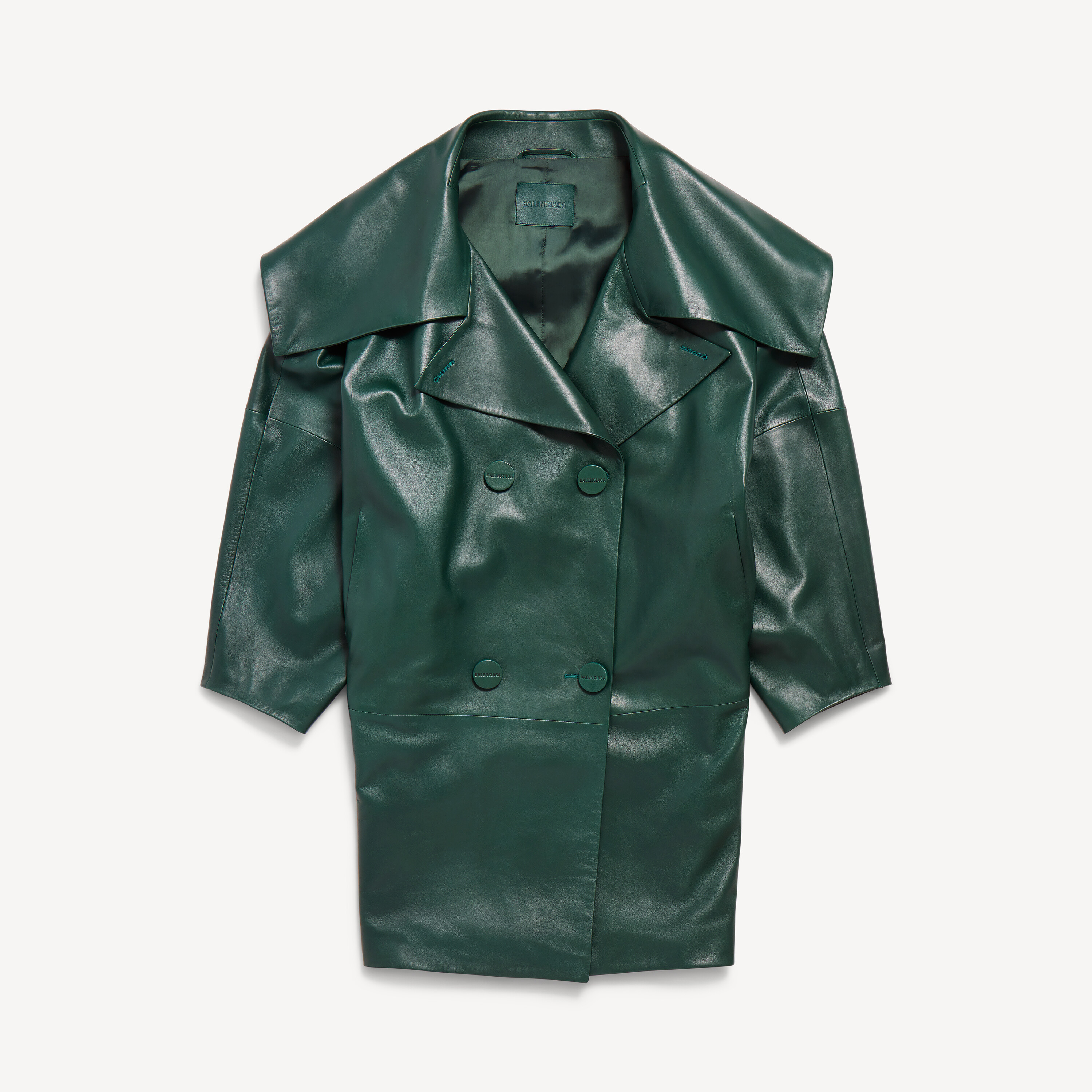 BALENCIAGA バレンシアガ テーラードジャケット 金ボタン 深緑 Open collar double breasted jacket
