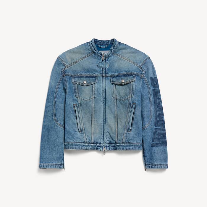 Men's Squeeze Denim Motorcycle Jacket in Dark Blue - Men | Balenciaga Canada EN - Image 2