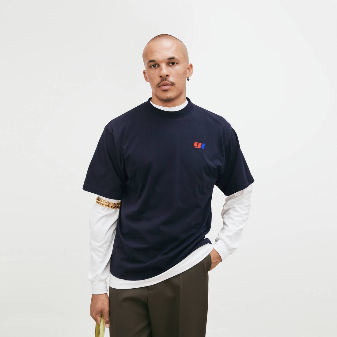 Women's Bb Polo Large Fit T-shirt in Navy | Balenciaga Lithuania EN - Image 5