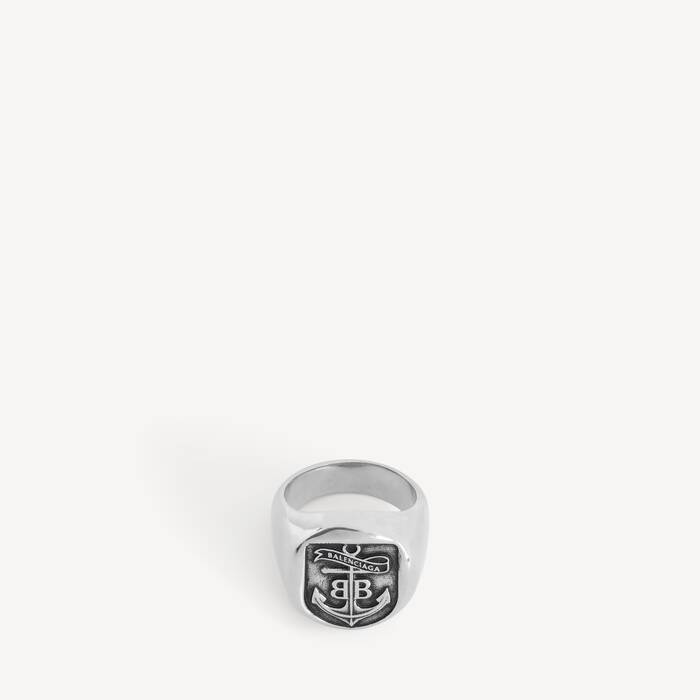 Anillo De Sello Anchor Crest  para Hombre en Plateado Antiguo - Hombre | Balenciaga Espa&ntilde;a ES - Image 1