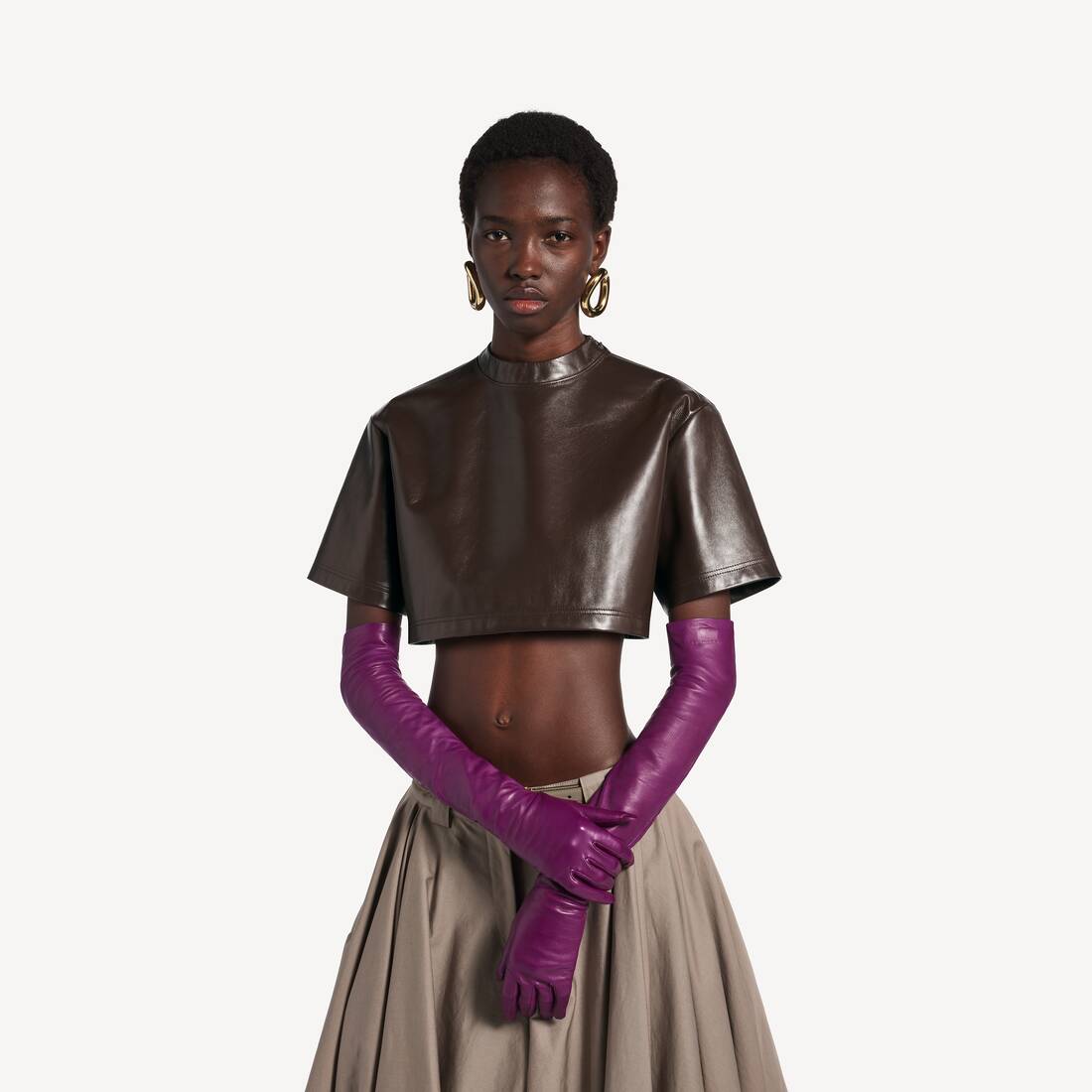 여성 수퍼 크롭 탑 브라운 | 발렌시아가 대한민국 KO - Image 5