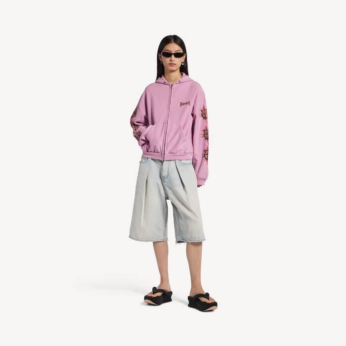Women's Balenciaga Sacr&eacute; C&oelig;ur Zip-up Hoodie Medium Fit in Old Pink - Women | Balenciaga Portugal EN - Image 3