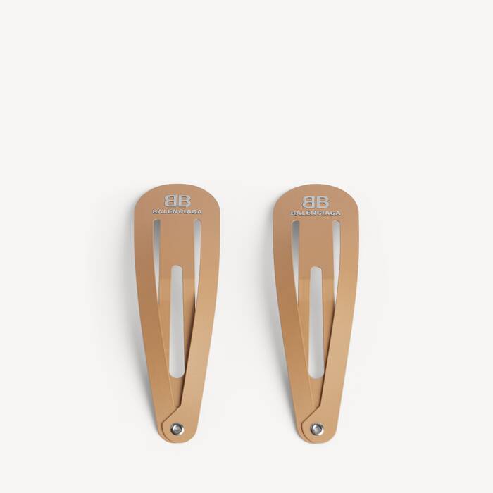 Women's Holli Xxl Snap Clip Set 2 in Beige/shiny Silver - Women | Balenciaga Australia EN - Image 1