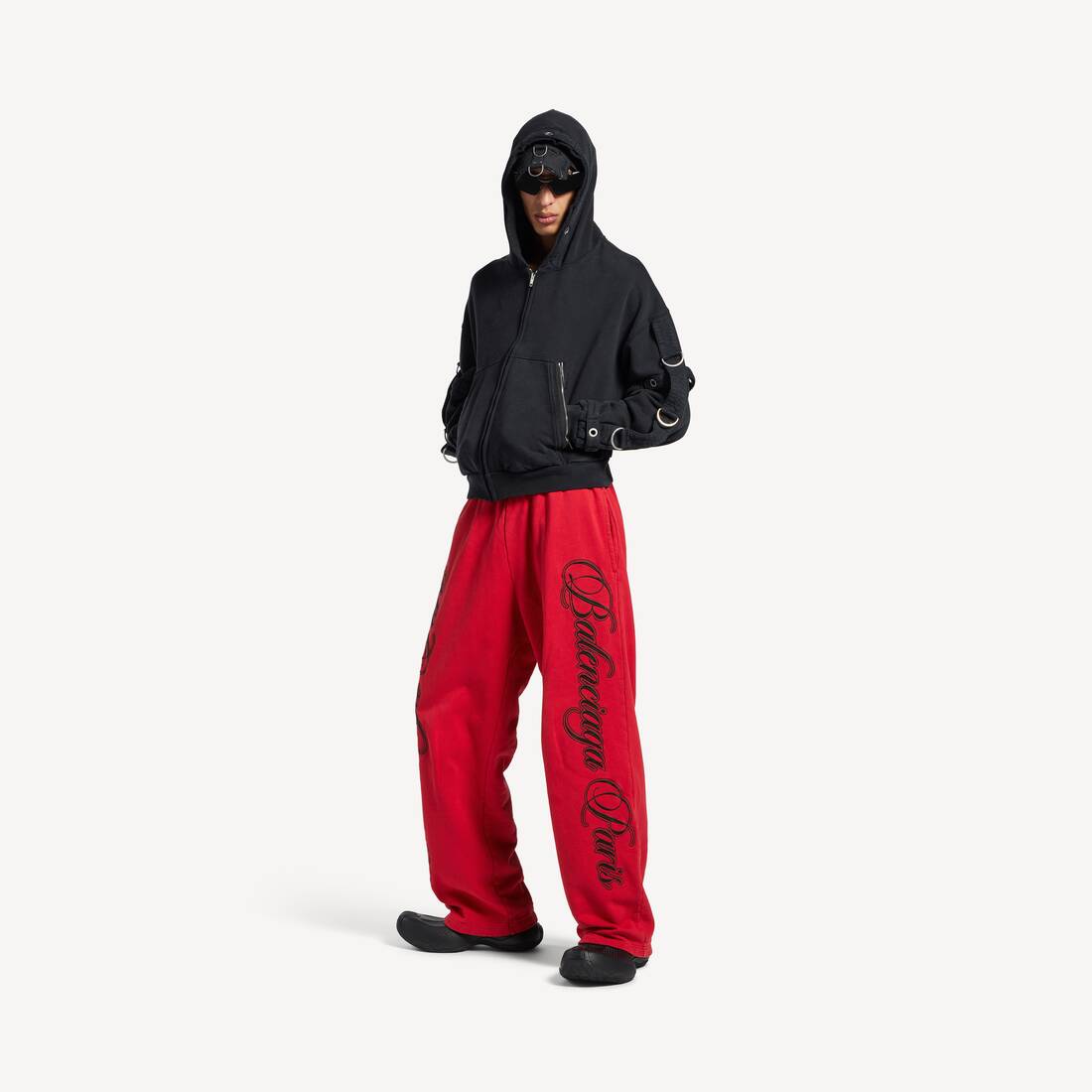 Men's Cursive Baggy Pants in Red/black