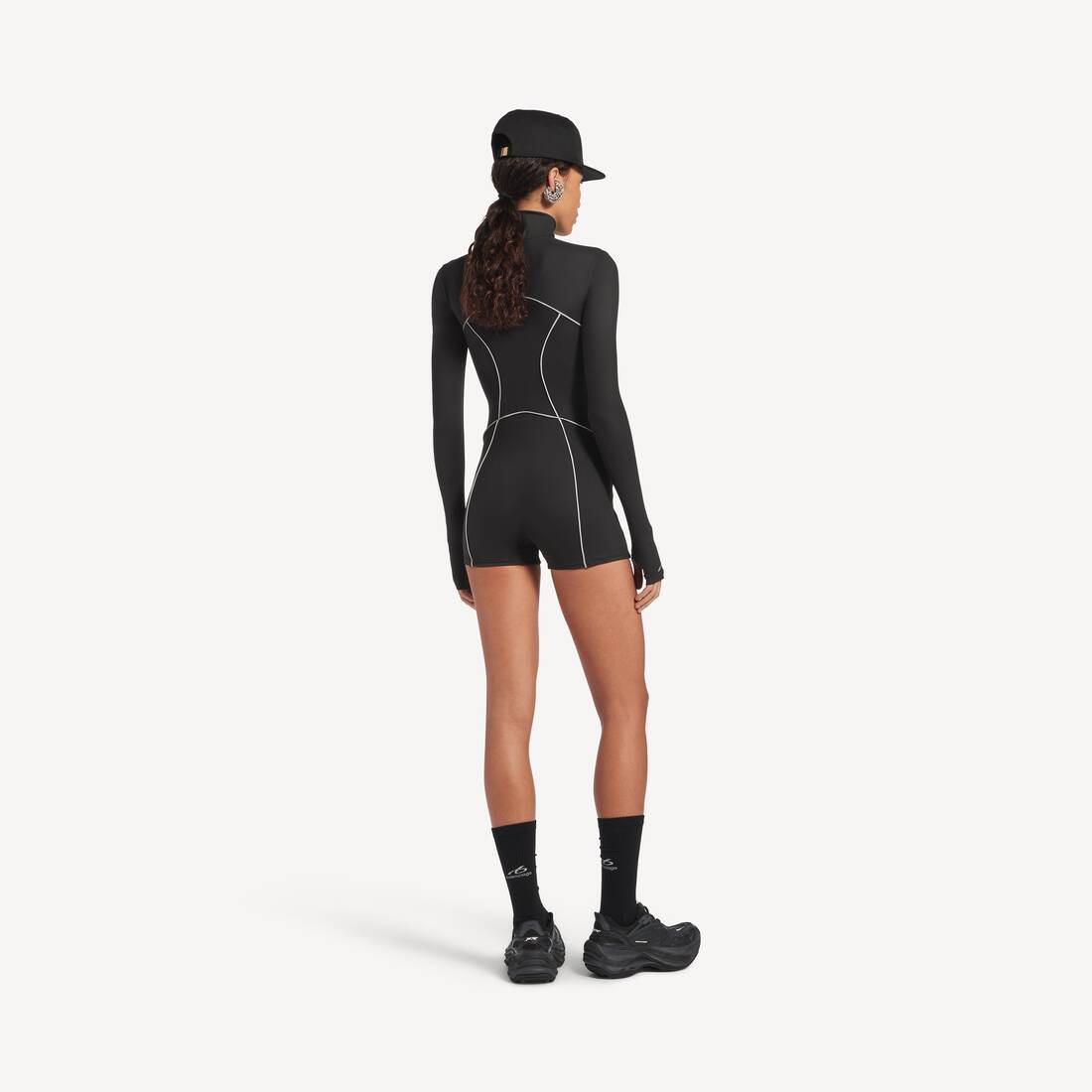 Women's Techwear Short Long Sleeve Bodysuit in Black | Balenciaga New Zealand EN - Image 4