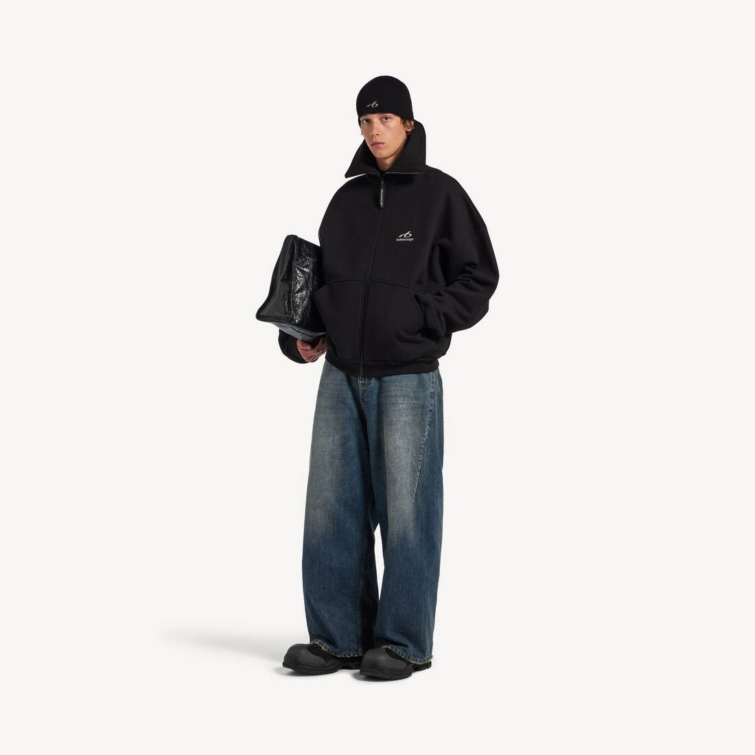 Men's Bodies Round Fit Zip-up Hoodie in Black | Balenciaga Republic Of Korea EN - Image 2