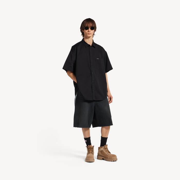 Men's Workwear Short Sleeve Shirt in Black - Men | Balenciaga United Kingdom EN - Image 3