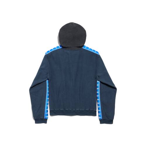stripe patched hood hoodie拉链连帽卫衣