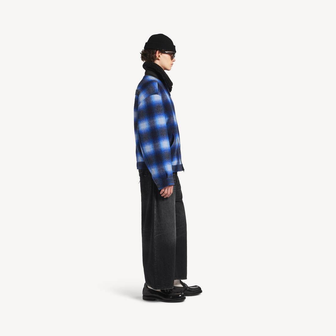 남성 플란넬 보머 재킷 블루/블랙 | 발렌시아가 대한민국 KO - Image 3