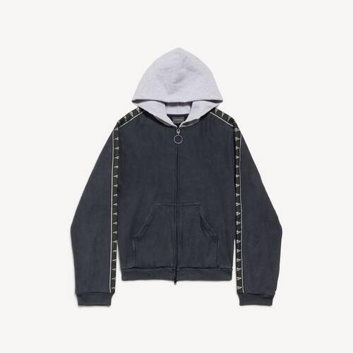 stripe patched hood hoodie拉链连帽卫衣