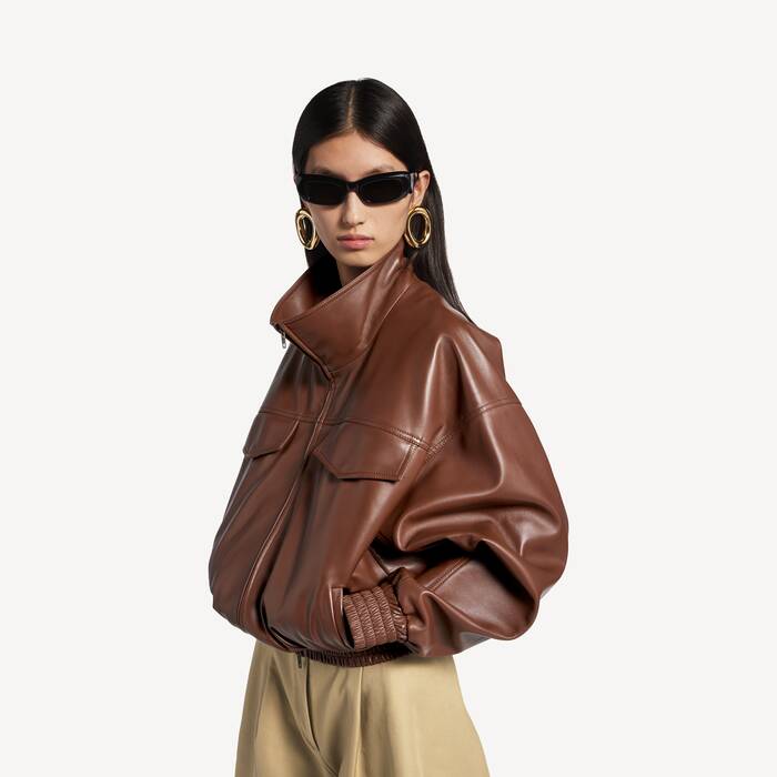Women's High Collar Blouson in Chestnut - Women | Balenciaga Bulgaria EN - Image 1