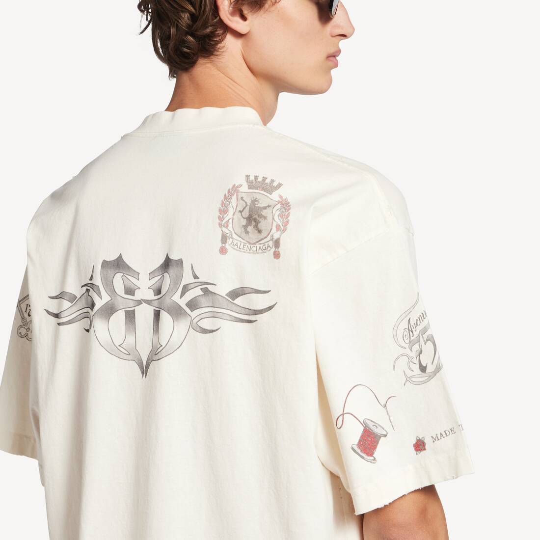Men's Tattoo T-shirt Medium Fit in Cream | Balenciaga Canada EN - Image 6