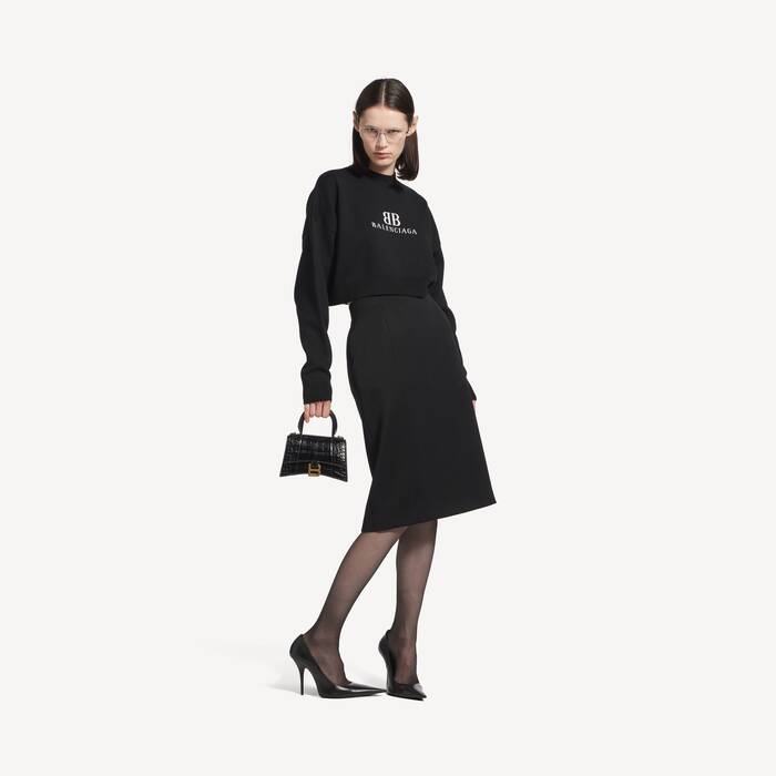 Women's Cropped Crewneck in Black/white - Women | Balenciaga Canada EN - Image 3