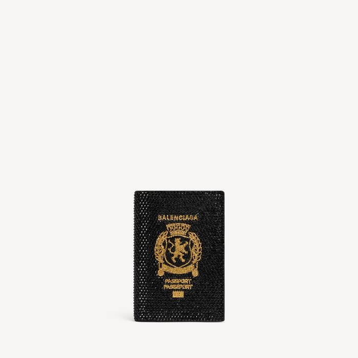 Men's Passport Holder With Rhinestones in Black - Men | Balenciaga United States EN - Image 1