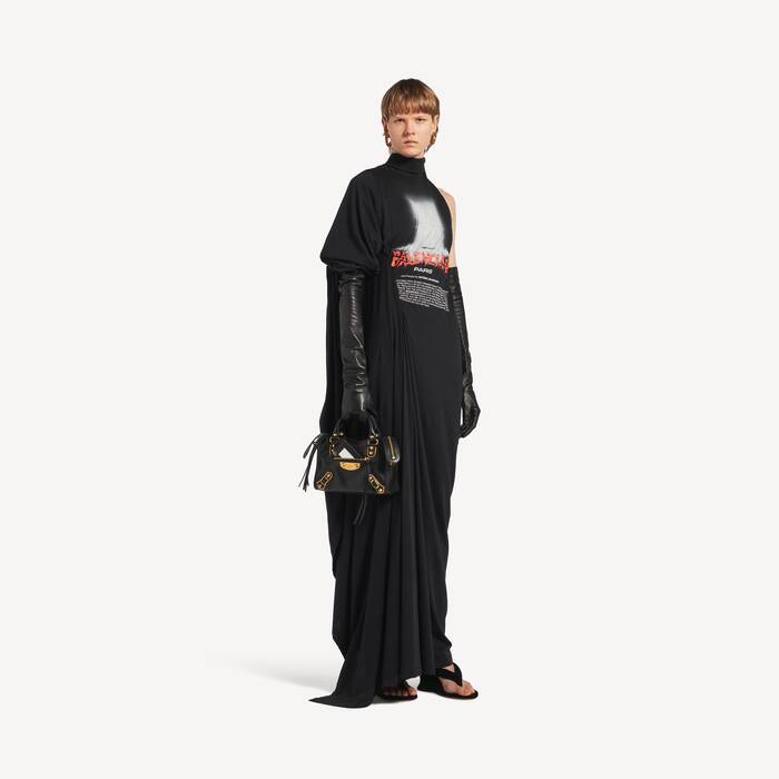 Women's The Door Long Draped Dress in Black - Women | Balenciaga United States EN - Image 1