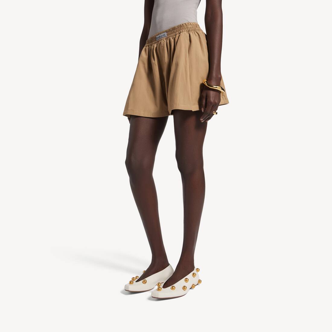 Women's A-line Boxer Shorts in Sand Beige | Balenciaga Taiwan Region EN - Image 5