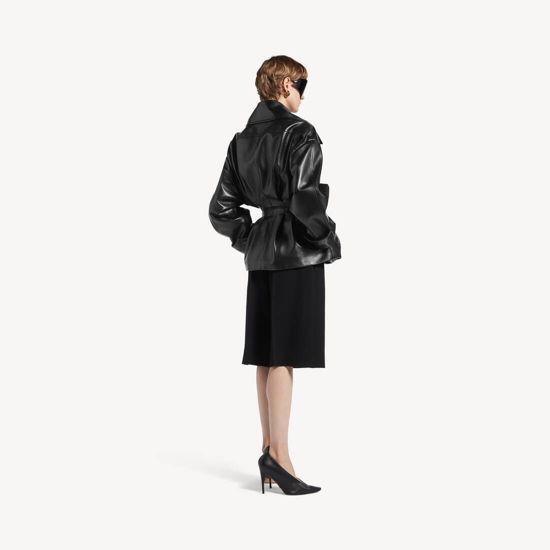 Women's Folded Short Trench in Black | Balenciaga Poland EN - Image 4