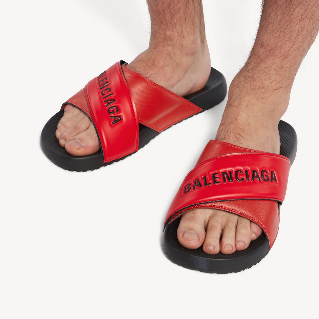 Sandale &Agrave; Enfiler Sporty Pool pour Homme en Noir/rouge | Balenciaga Belgique FR - Image 5