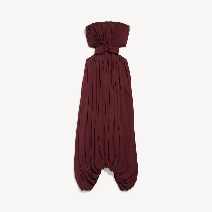 Women's Bustier Draped Dress in Burgundy - Women | Balenciaga United States EN - Image 2