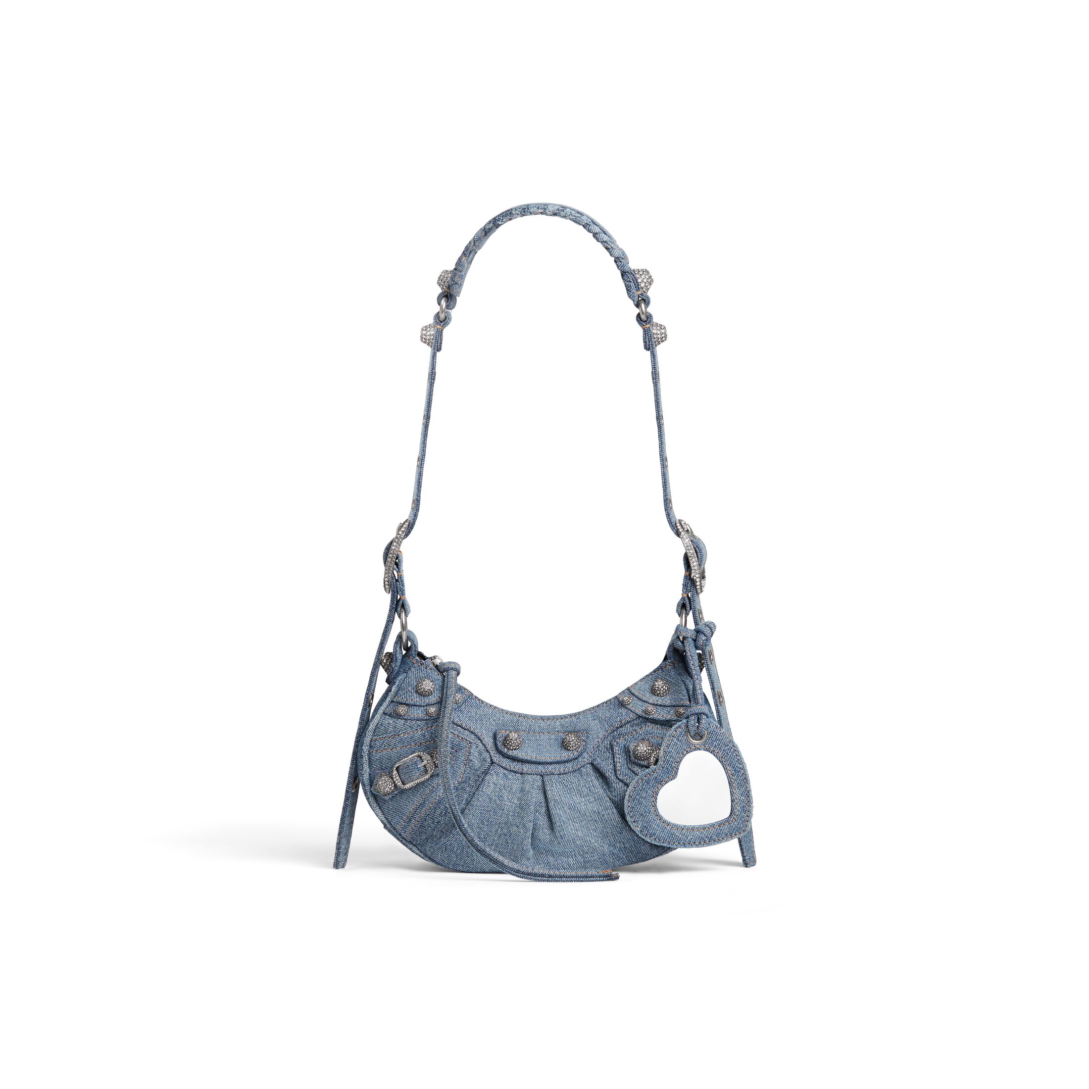 Women's Le Cagole Xs Shoulder Bag Denim in Blue | Balenciaga US