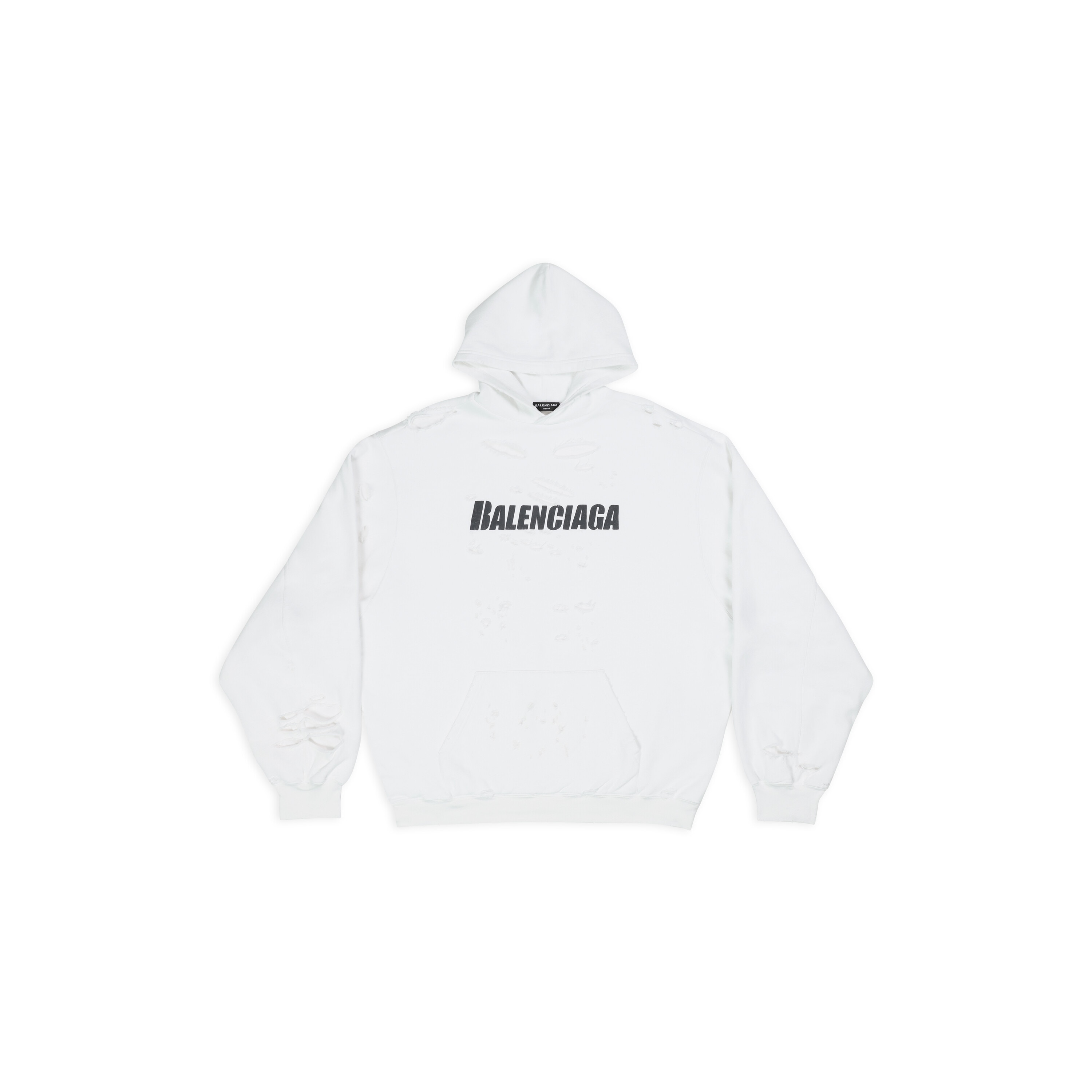 Balenciaga Logo Destroyed Cotton Hoodie In Blue  ModeSens