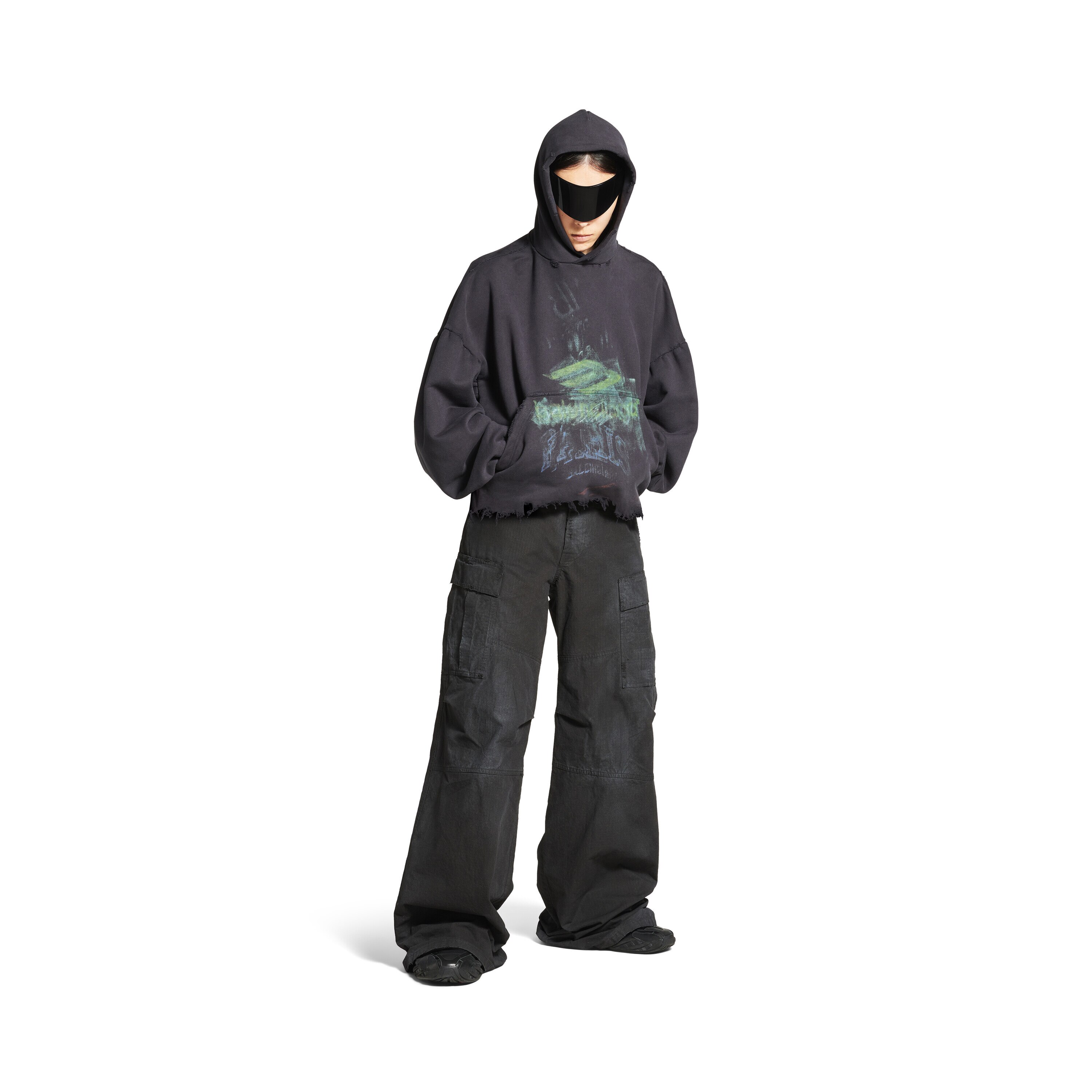 Diy Imprint Cropped Hoodie in Black Faded