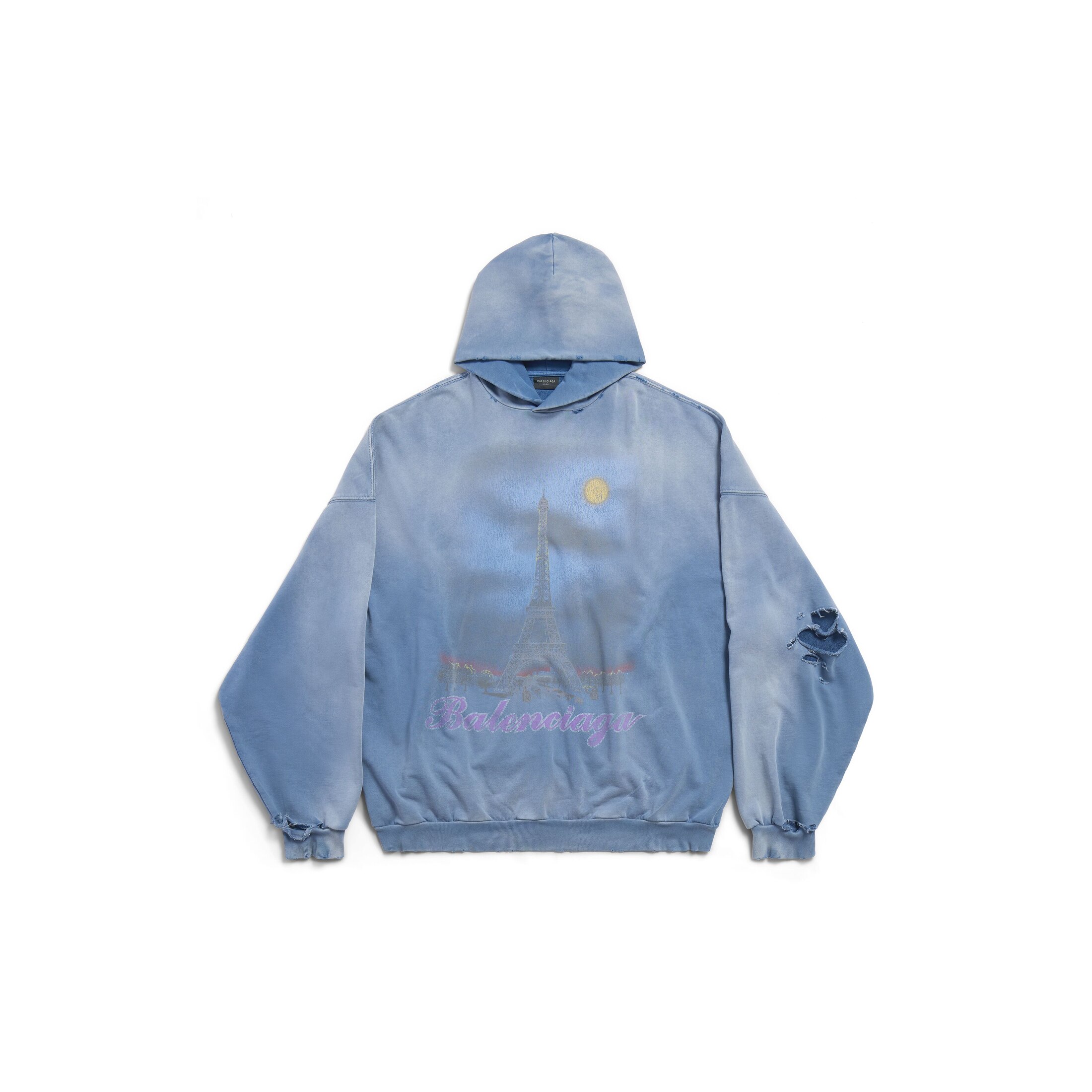 Balenciaga Paris Moon Hoodie Oversized - Blue - Unisex - 4 - Cotton