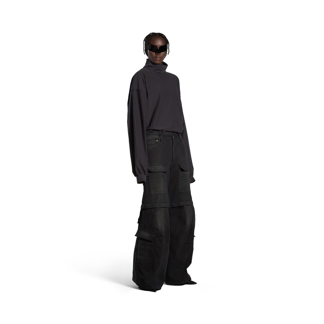 Flared Cargo Pants in Black