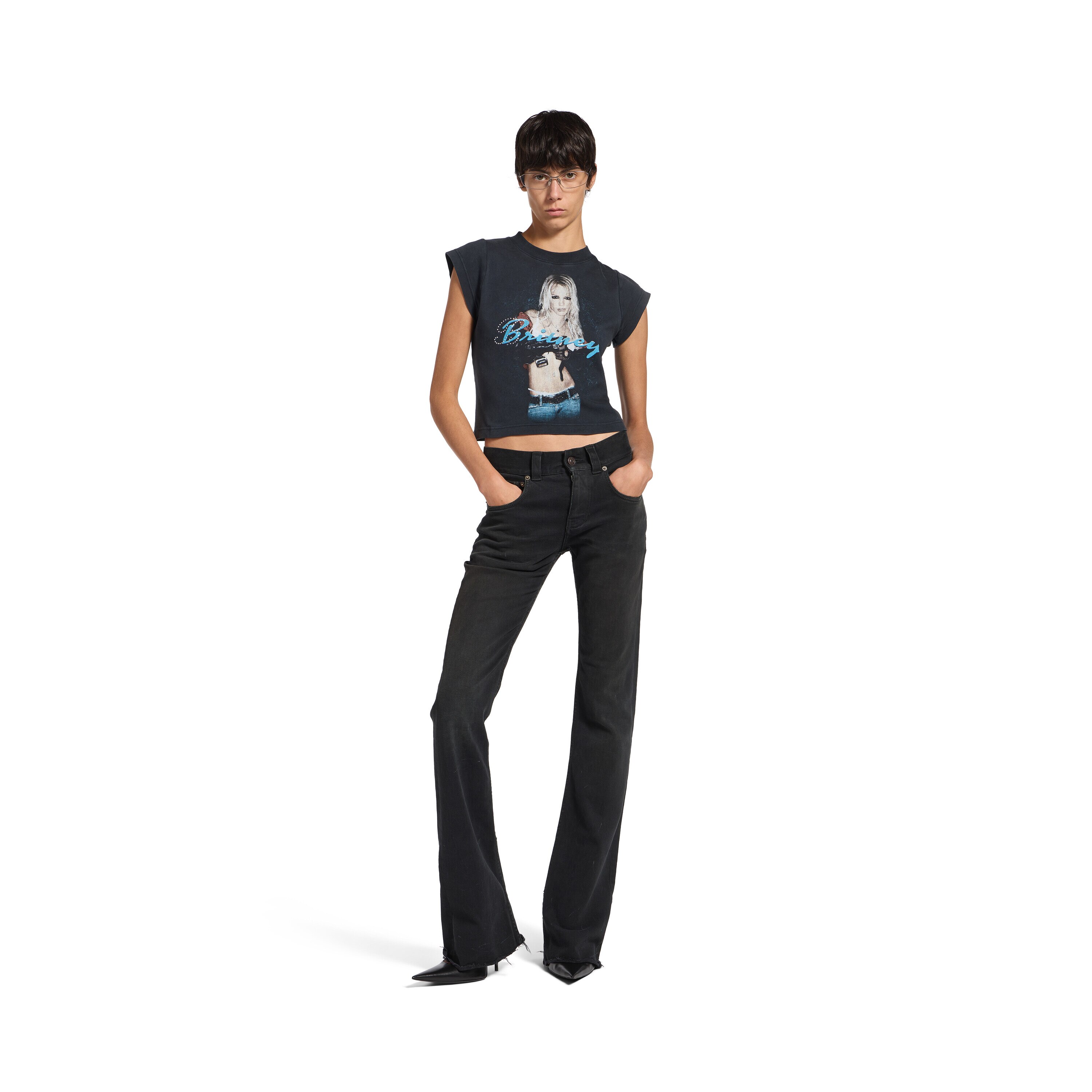Balenciaga Music | Britney Spears Series Shrunk T-shirt in Faded Black /blue