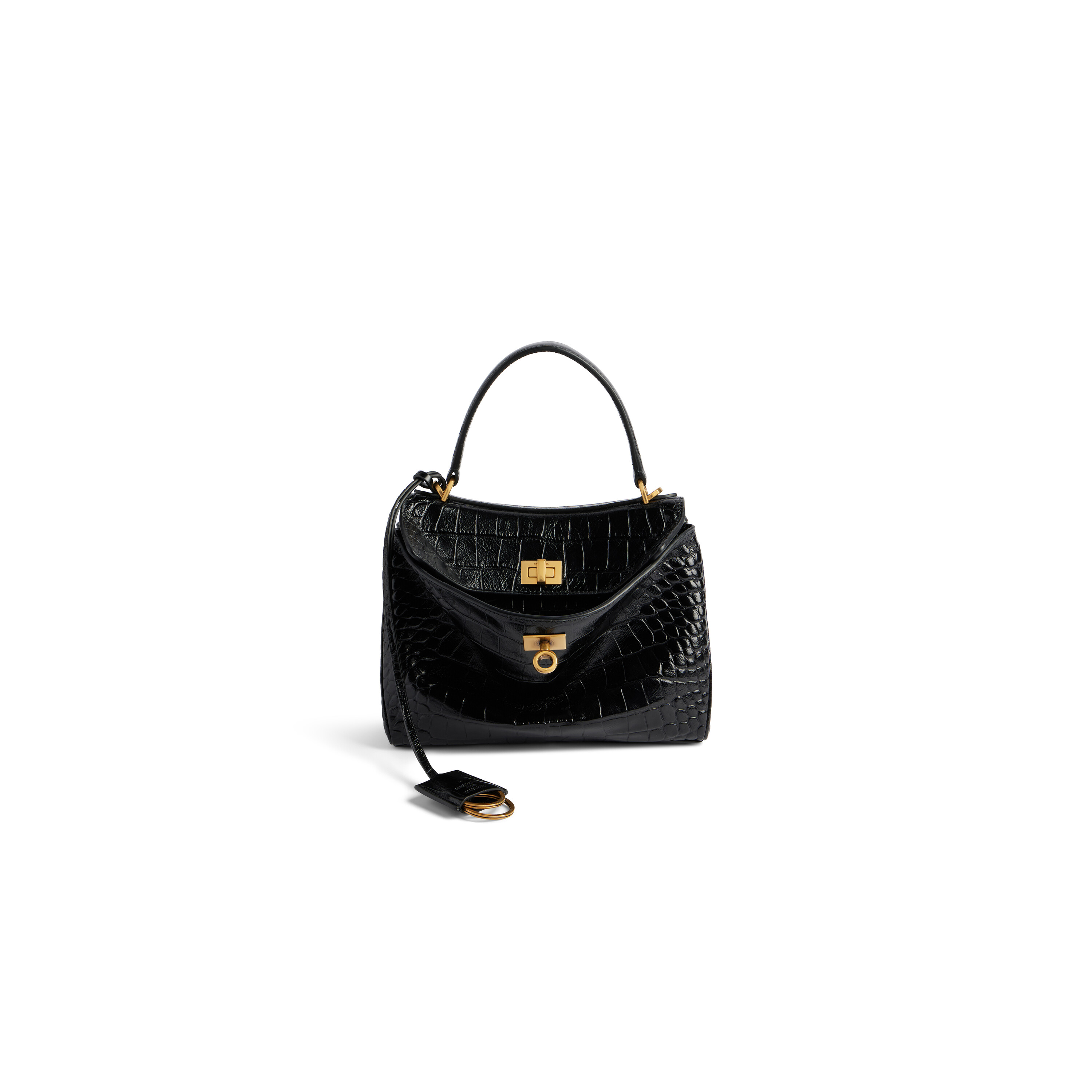 Women s Rodeo Mini Handbag Crocodile Embossed in Black Balenciaga CA