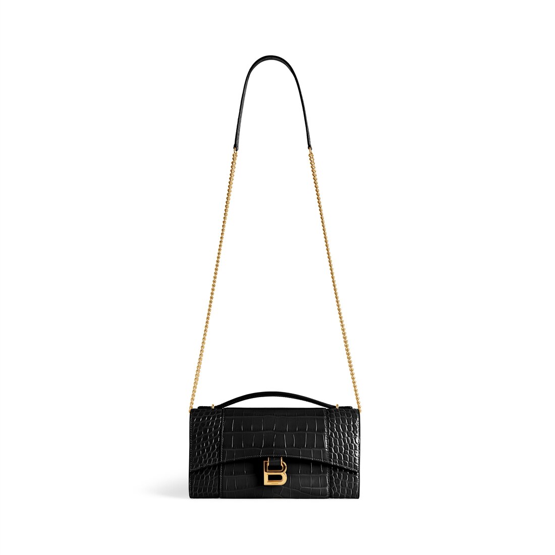 Women's Hourglass Pochette With Chain in Black | Balenciaga US